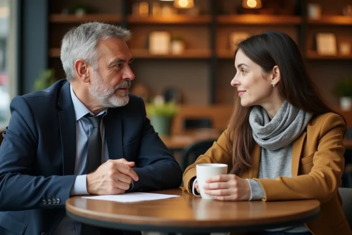 Deux collègues discutant ouvertement du burn-out autour d'un café, brisant le tabou sur l'épuisement professionnel